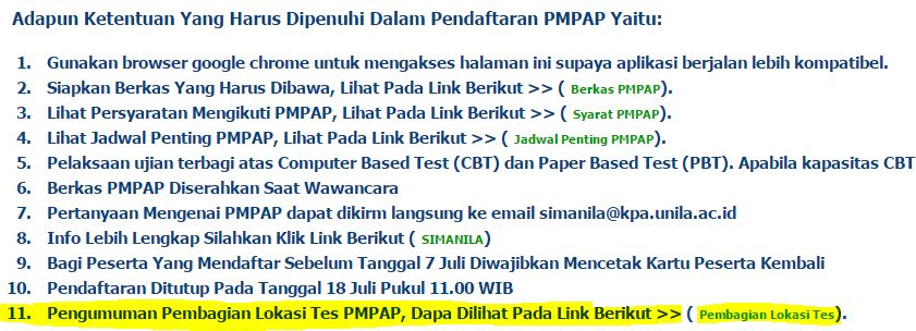 Lokasi Tes PMPAP